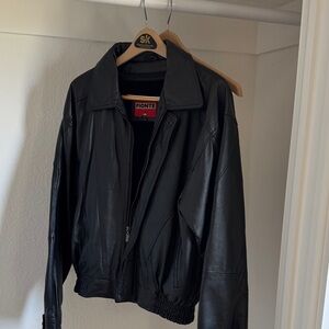 Men's Black Leather Bomber Jacket